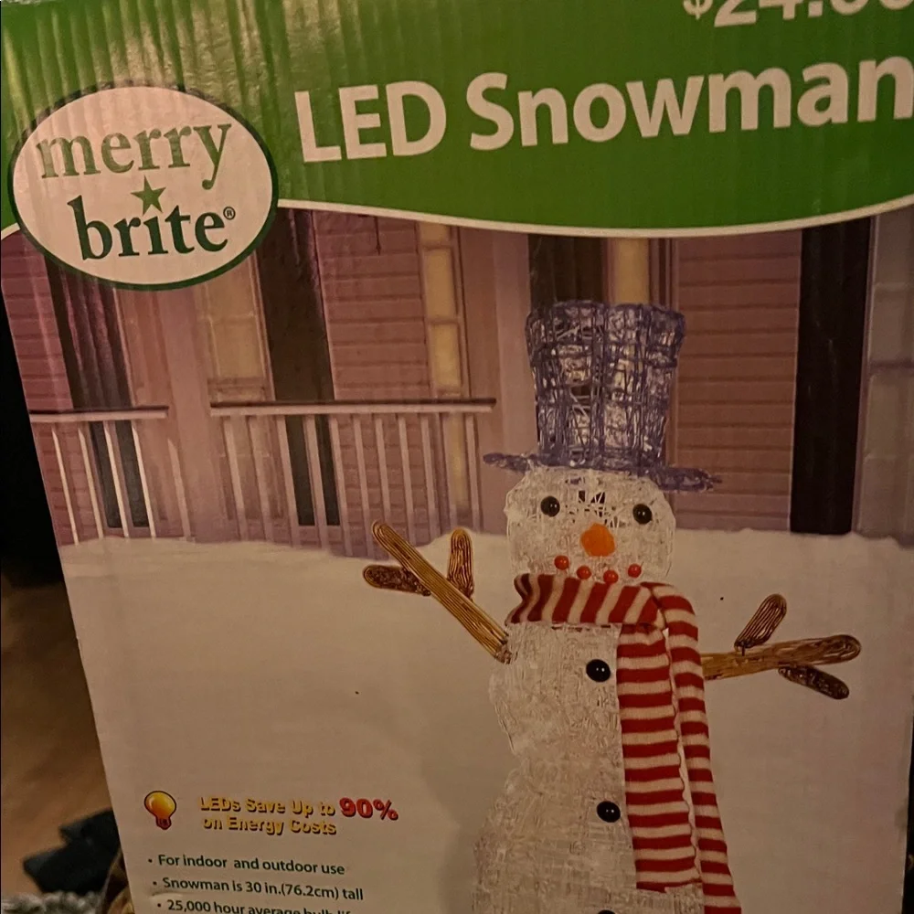Merry Brite LED Snowman with Red and White Scarf